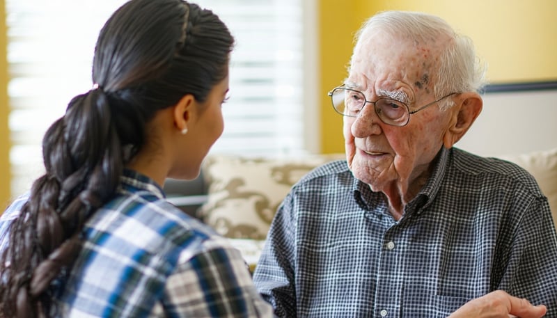 A concerned family member interviewing a potential