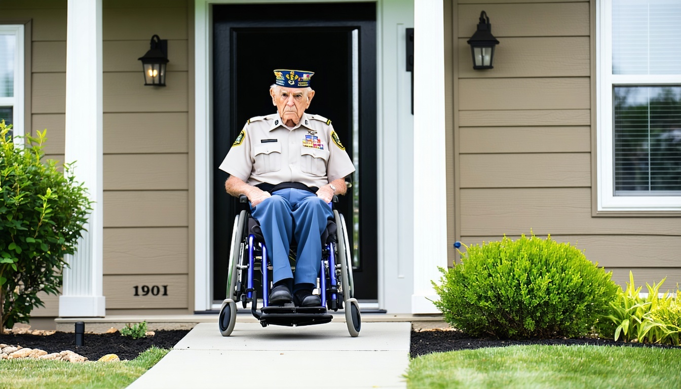 A veteran in a wheelchair entering a home with a n