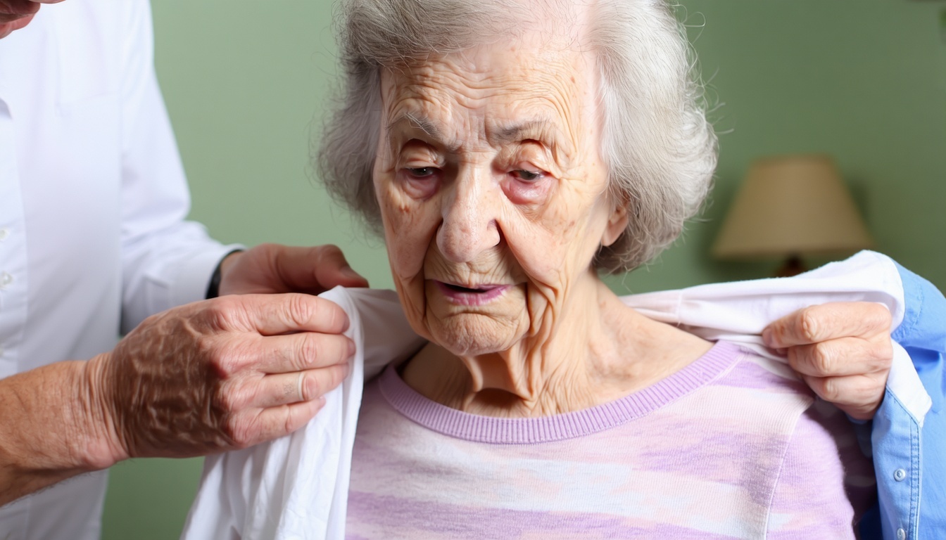 An elderly person being assisted with daily tasks